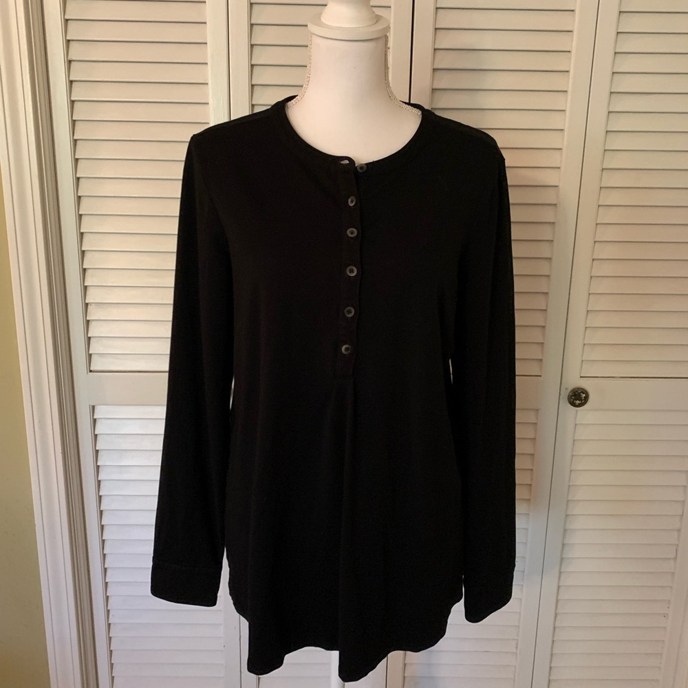 L.L. Bean Women's Black Henley Tunic Top Size L